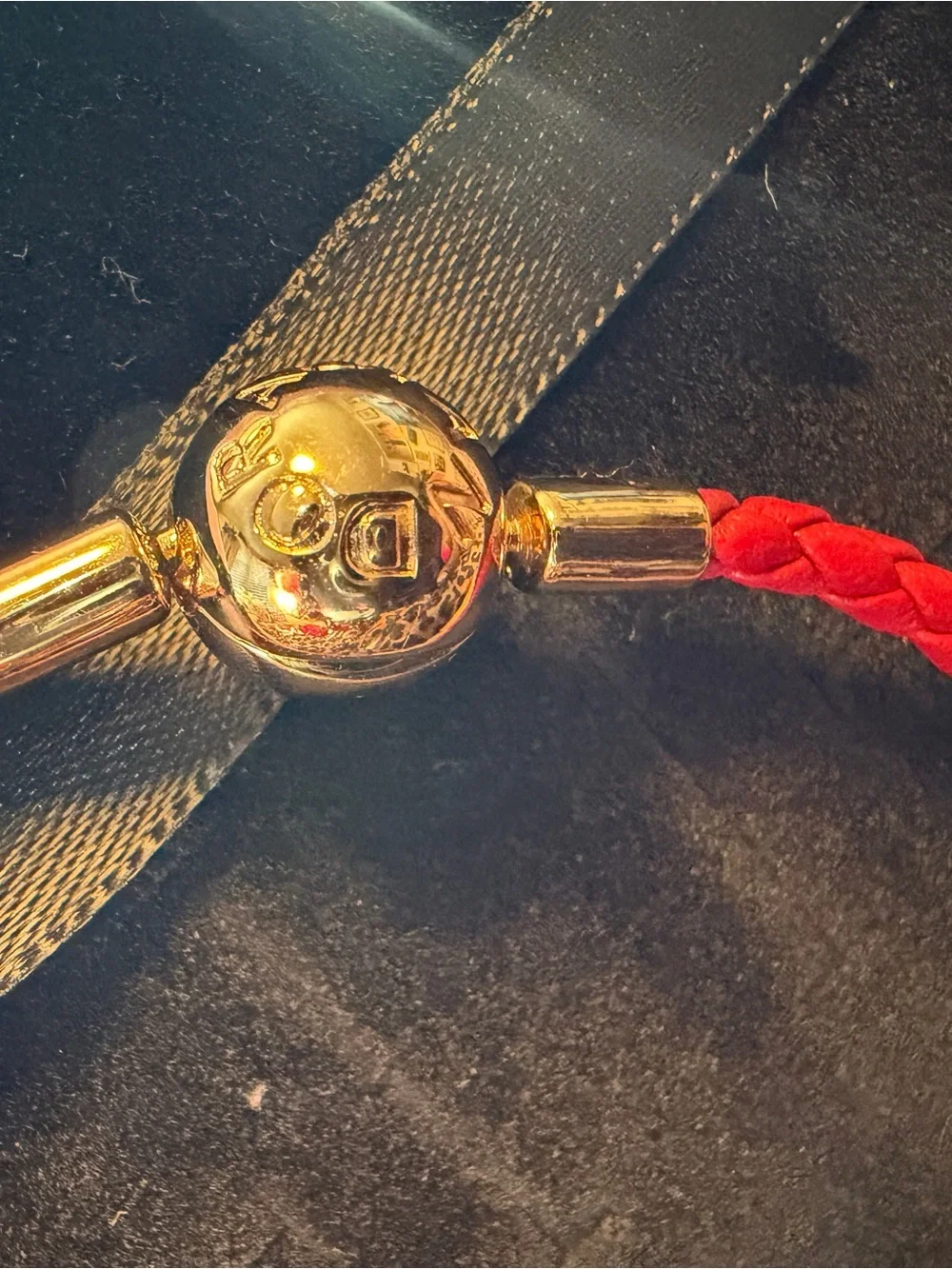 Pandora Winnie the Pooh charm and Red braided leather Pandora bracelet